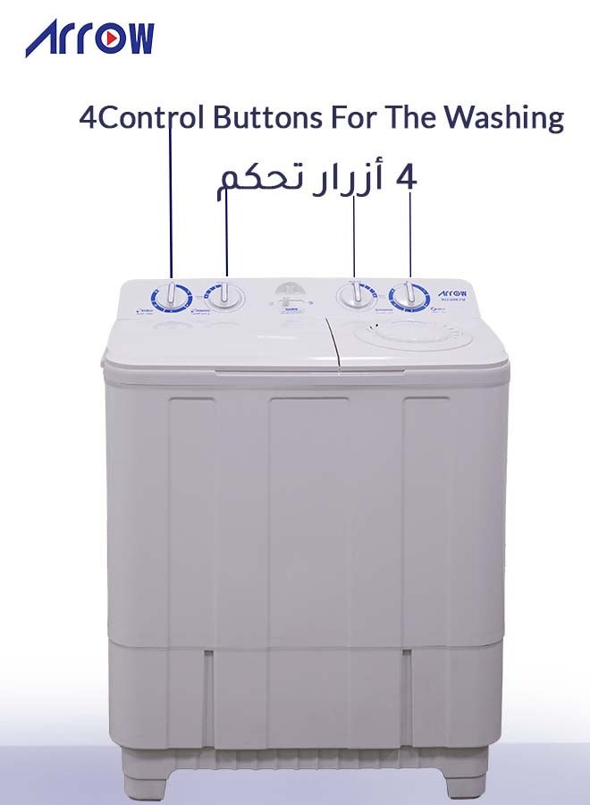 Arrow 8 KG Twin Tub Semi-Automatic Washing Machine, 5 KG Dehydration Capacity,Durable Plastic Build, 380W Motor Power, Lightweight for Easy Mobility, User-Friendly Operation, 2 Years warranty - Image 4